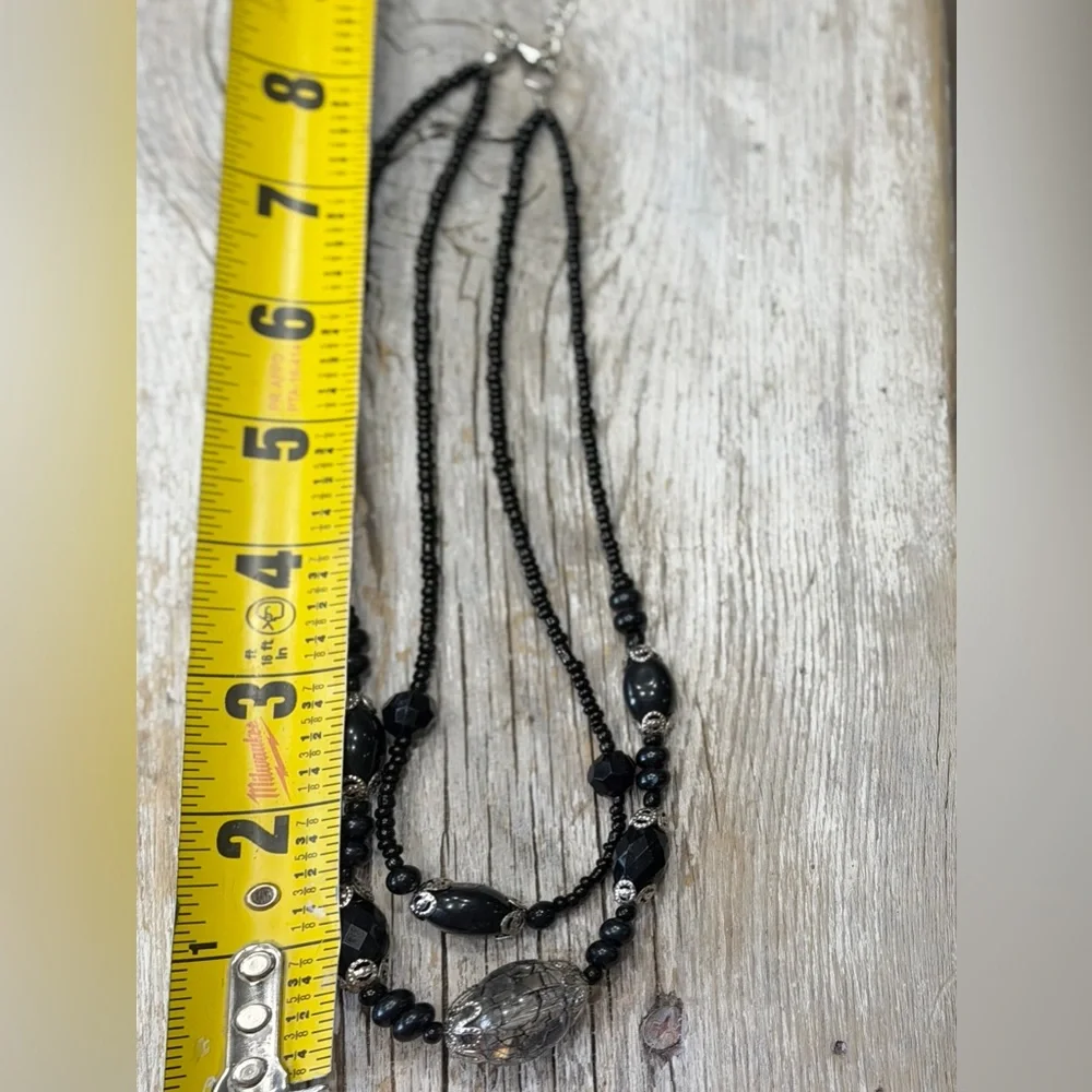 Double Strand Black Beaded Statement Necklace. 8.5” | Classic | Costume | EUC